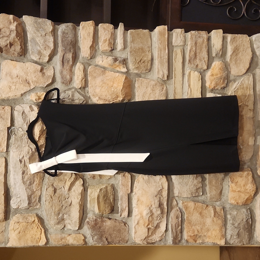 Calvin Klein Sleeveless Tie Shoulder Asymmetric Neck Side Slit Sheath Dress ♥ - Picture 6 of 7